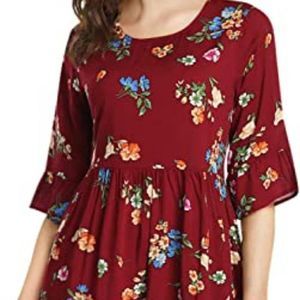 Women's Summer Puff Sleeve Floral  Flowy Layered Ruffle Tunic Mini Party Dress